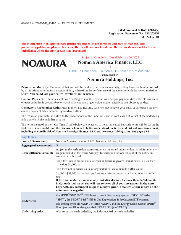 野村控股美股招股说明书(2025-02-26版)