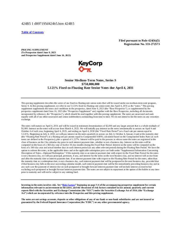 KeyCorp美股招股说明书(2025-02-26版)