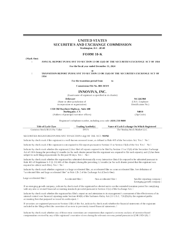 Innoviva Inc 2024年度报告
