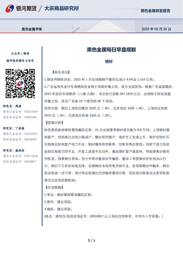 黑色金属每日早盘观察