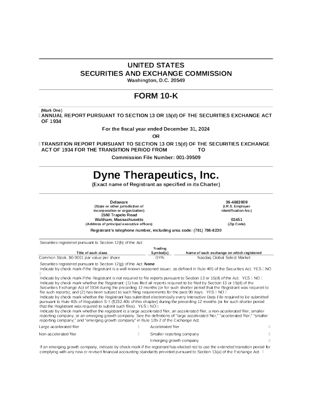 Dyne Therapeutics Inc 2024年度报告
