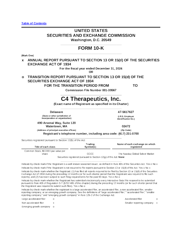 C4 Therapeutics Inc 2024年度报告
