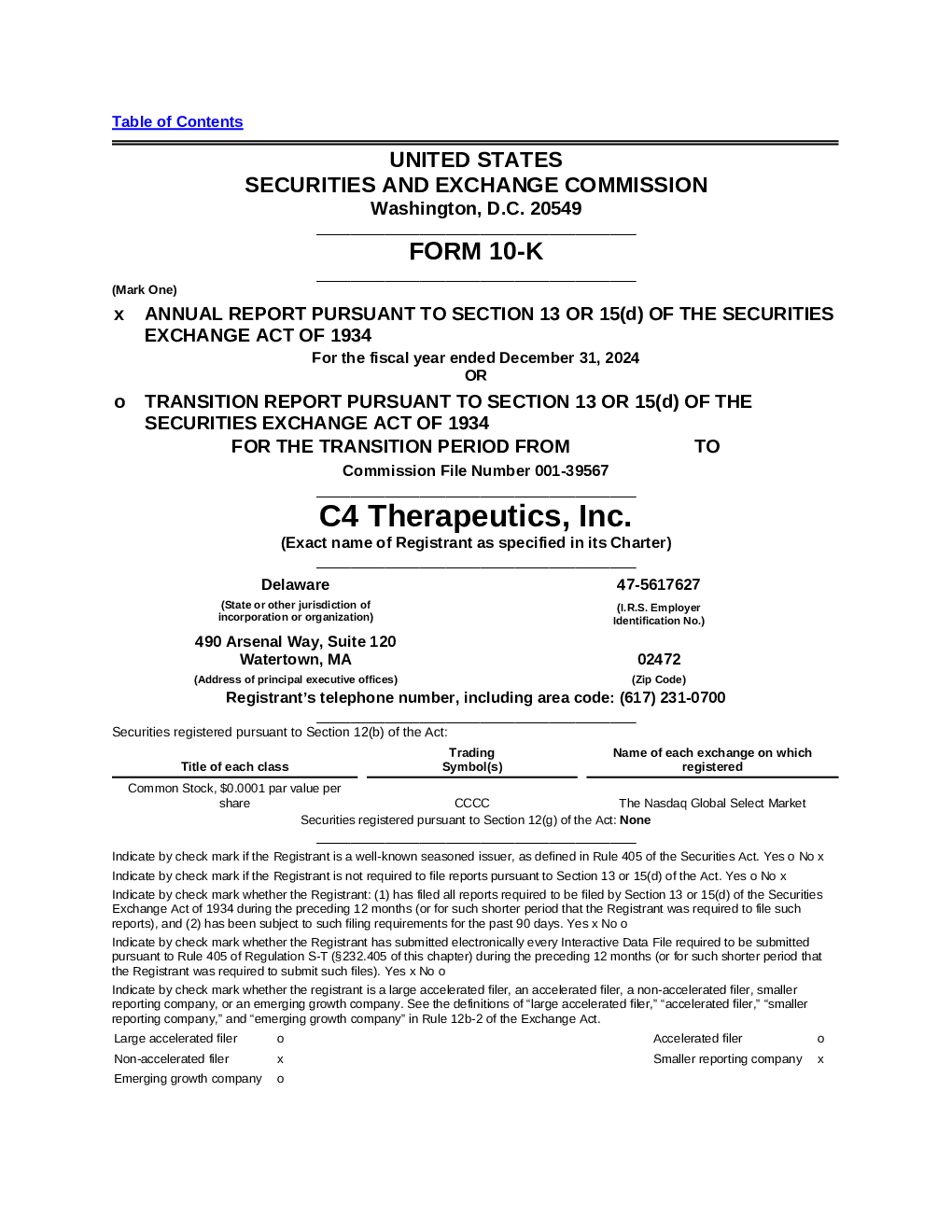 C4 Therapeutics Inc 2024年度报告
