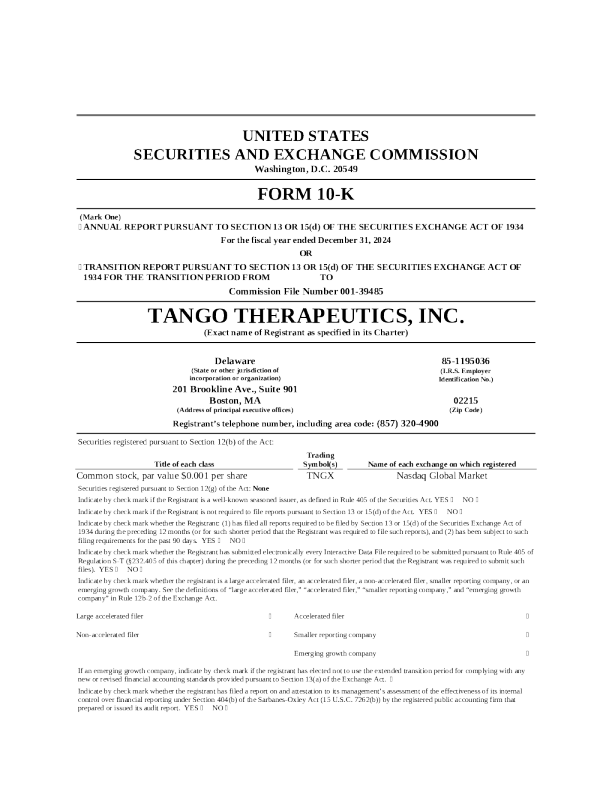 Tango Therapeutics Inc 2024年度报告