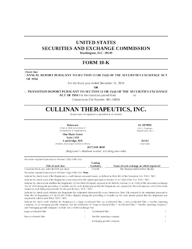 Cullinan Therapeutics Inc 2024年度报告