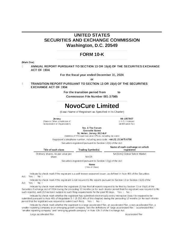 NovoCure Ltd 2024年度报告