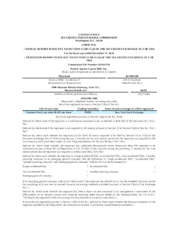 Palmer Square Capital BDC Inc 2024年度报告