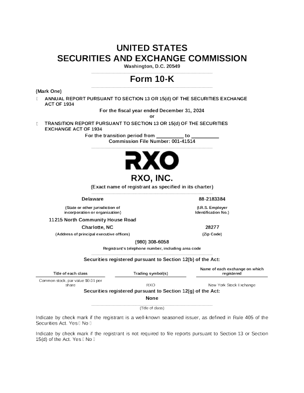 RXO Inc 2024年度报告