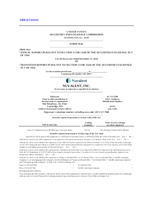 Nuvalent Inc-A 2024年度报告