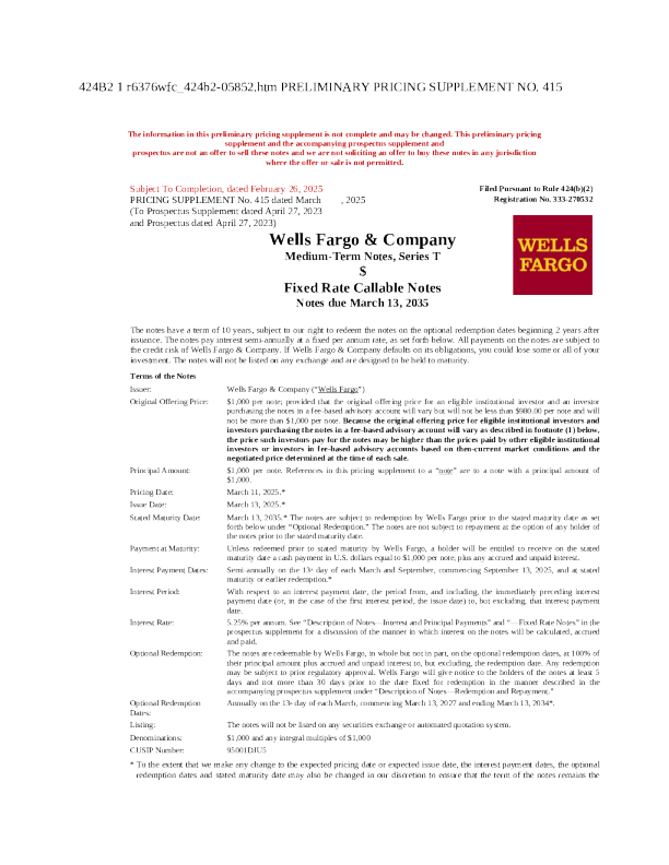 富国银行美股招股说明书(2025-02-27版)