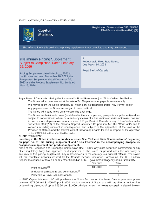加拿大皇家银行美股招股说明书(2025-02-27版)