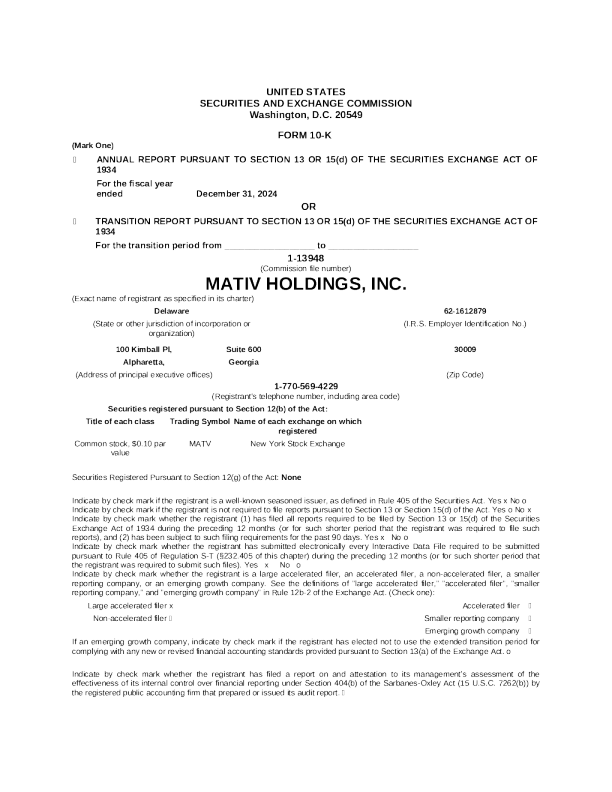 Mativ Inc 2024年度报告