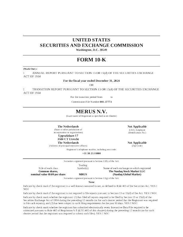 Merus NV 2024年度报告