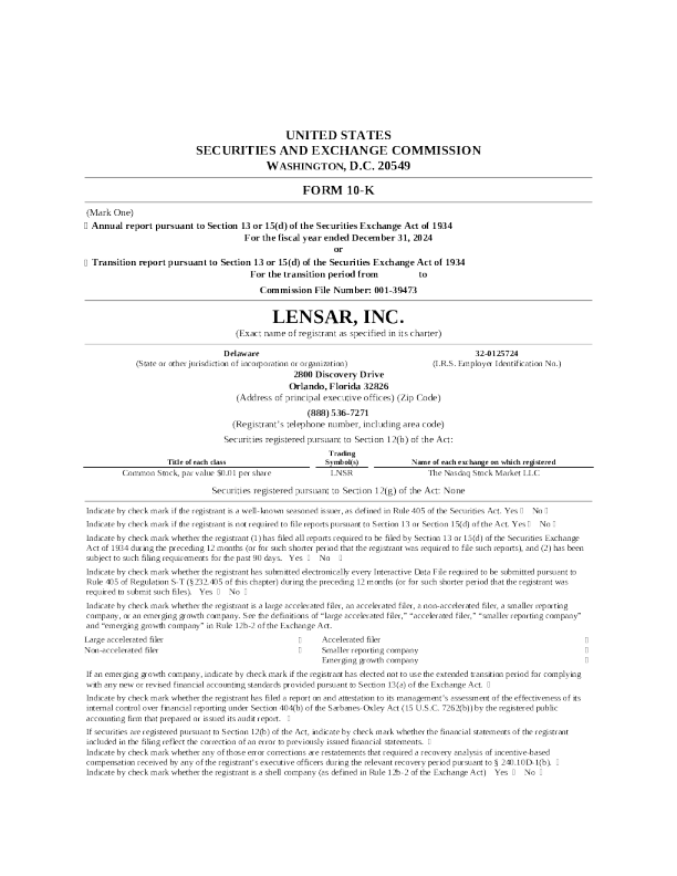 LENSAR Inc 2024年度报告