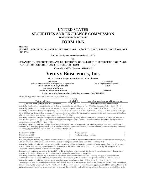 Ventyx Biosciences Inc 2024年度报告