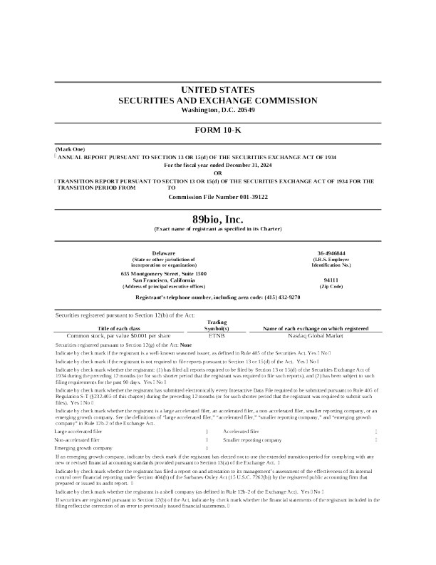 89bio Inc 2024年度报告