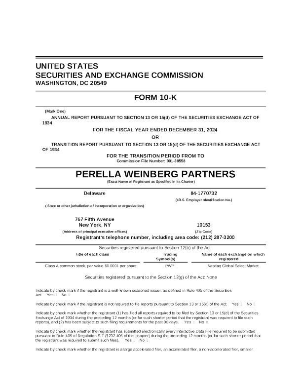Perella Weinberg Partners-A 2024年度报告