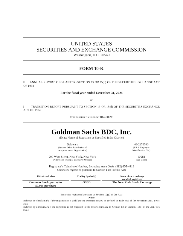 Goldman Sachs BDC Inc 2024年度报告