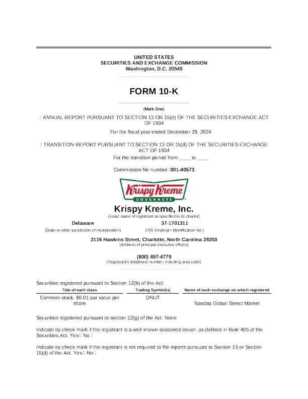 Krispy Kreme Inc 2024年度报告