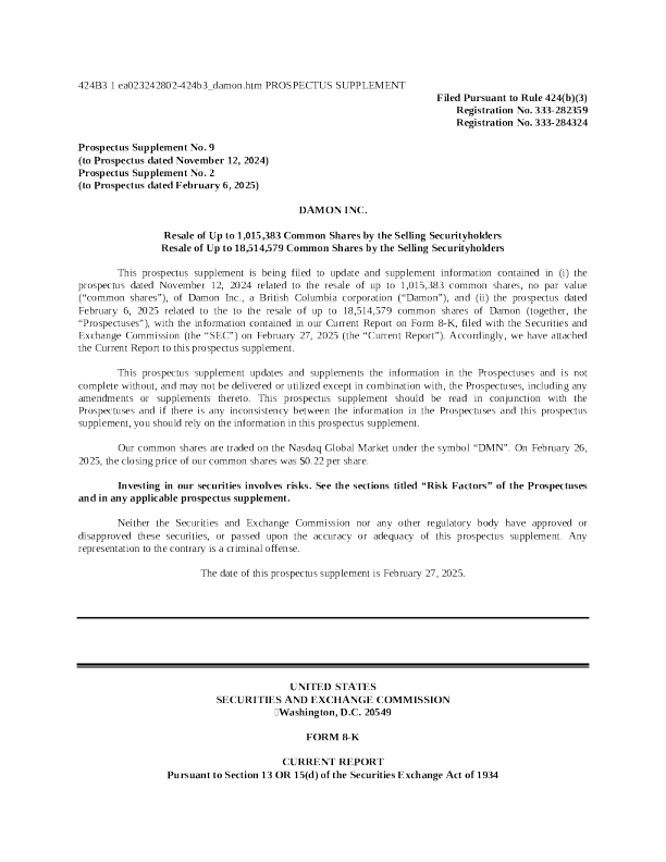 Damon Inc美股招股说明书(2025-02-27版)
