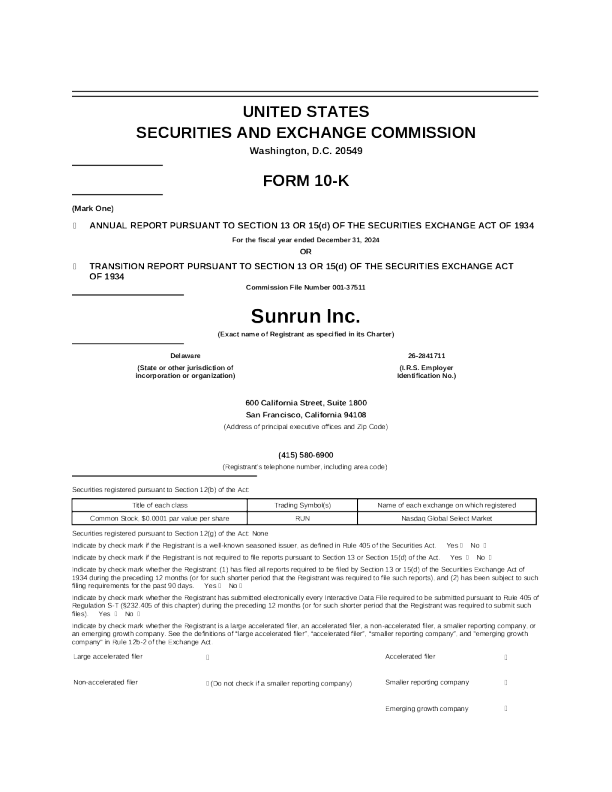 Sunrun Inc 2024年度报告