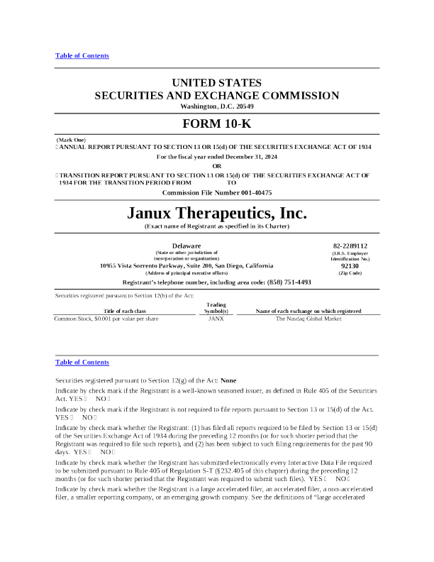 Janux Therapeutics Inc 2024年度报告