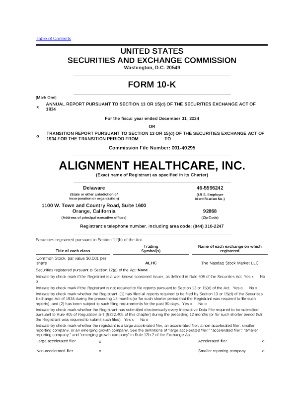Alignment Healthcare Inc 2024年度报告