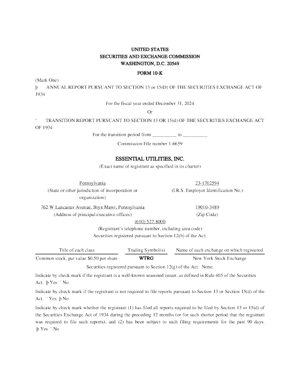 Essential Utilities Inc 2024年度报告
