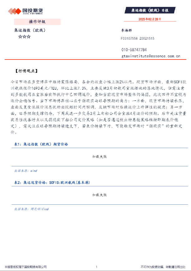 集运指数（欧线）日报