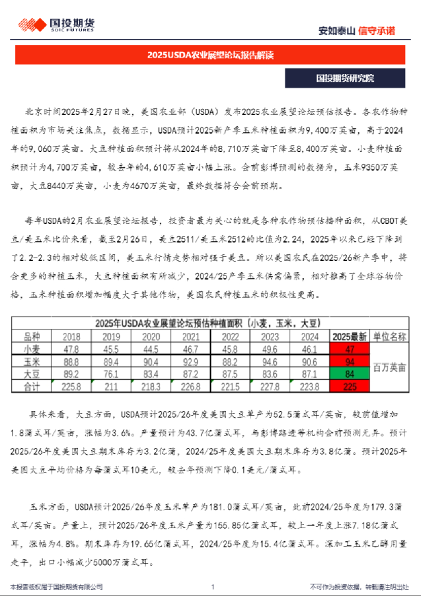 2025USDA农业展望论坛报告解读