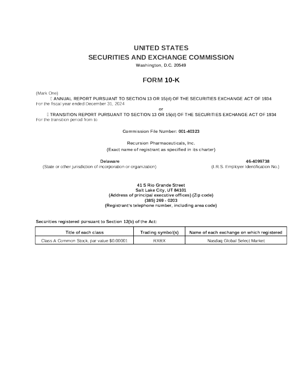 Recursion Pharmaceuticals Inc-A 2024年度报告