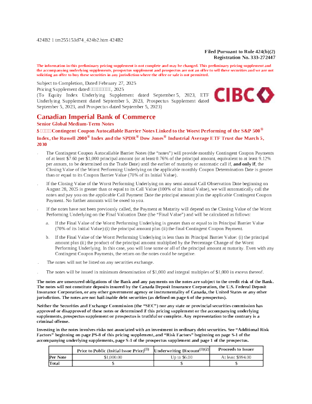 加拿大帝国商业银行美股招股说明书(2025-02-28版)