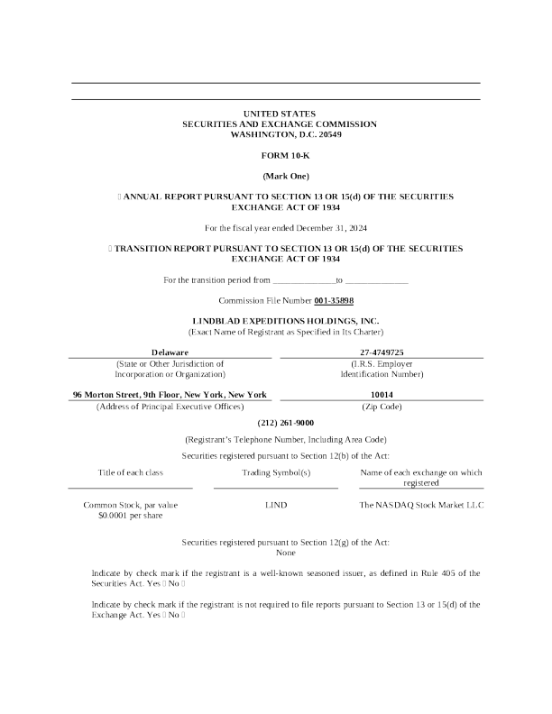 Lindblad Expeditions Holdings Inc 2024年度报告