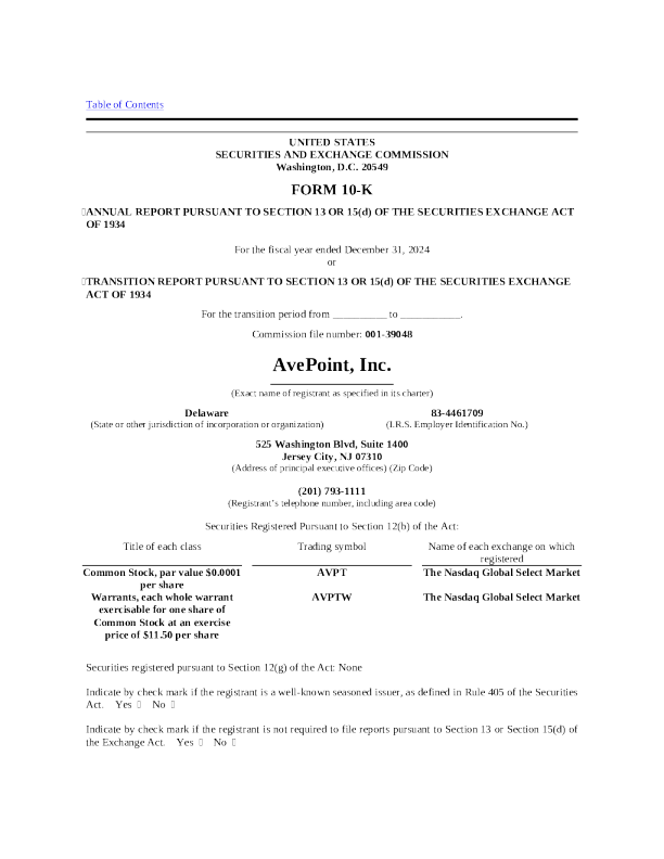AvePoint Inc-A 2024年度报告