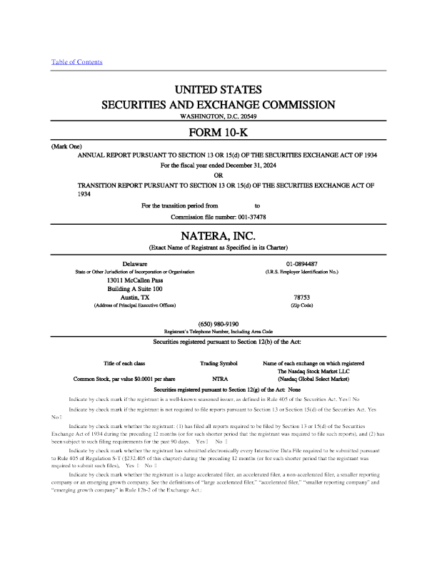 Natera Inc 2024年度报告