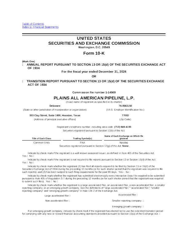 Plains All American Pipeline LP 2024年度报告