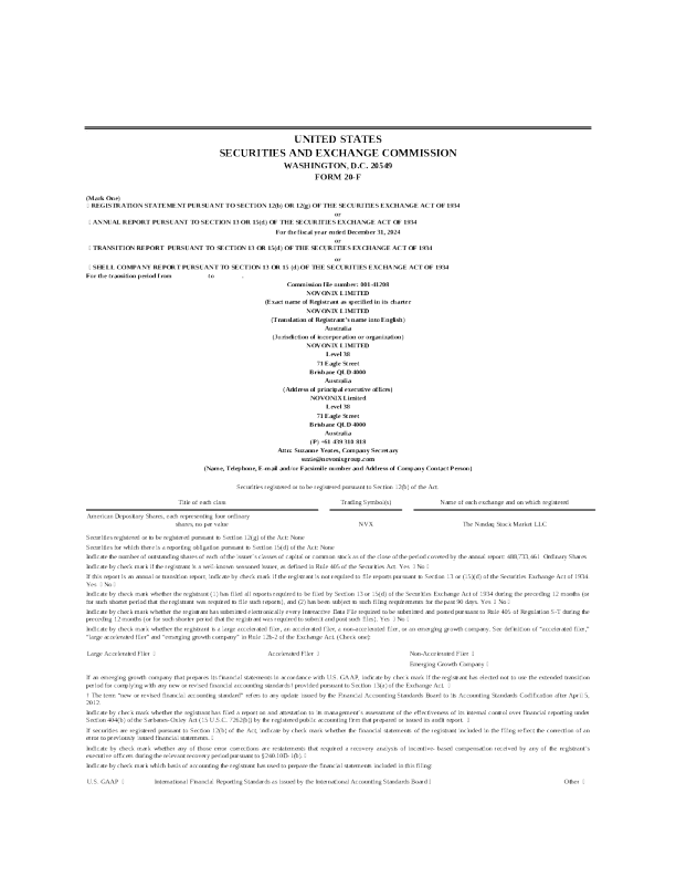 NOVONIX LTD 2025年年度报告和过渡报告