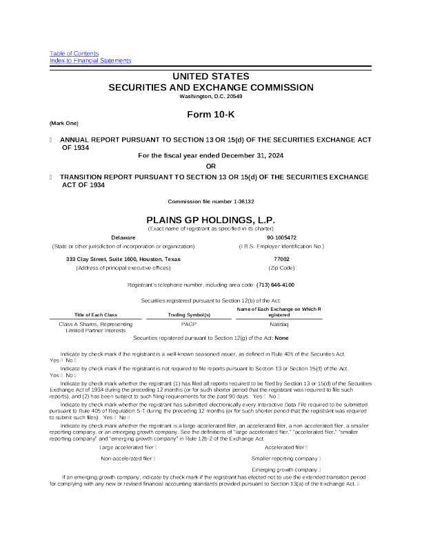 Plains GP Holdings LP-A 2024年度报告