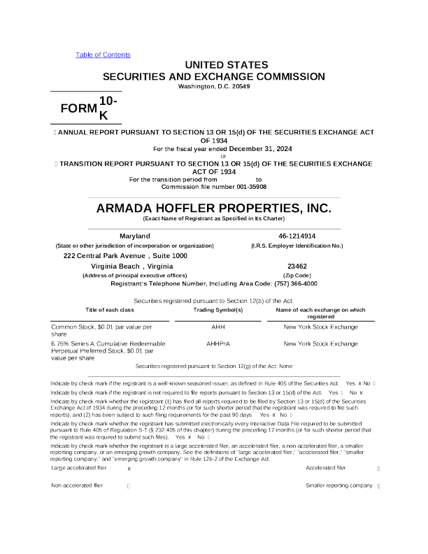Armada Hoffler Properties Inc 2024年度报告