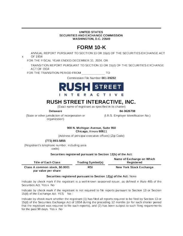 Rush Street Interactive Inc-A 2024年度报告