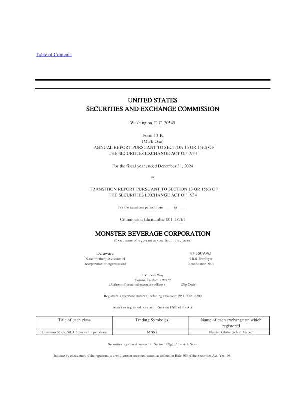 怪物饮料 2024年度报告