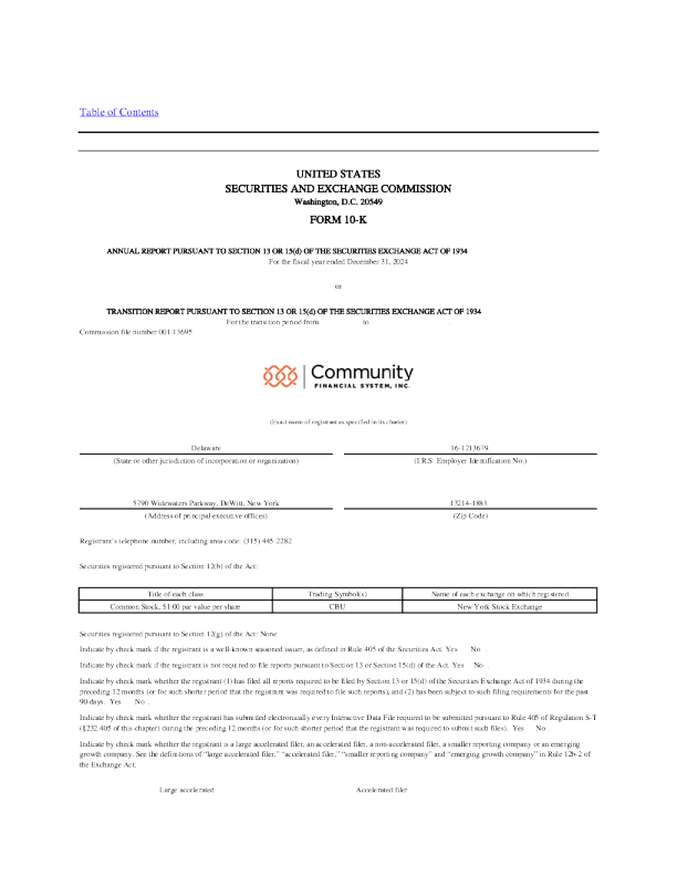 Community Financial System Inc 2024年度报告