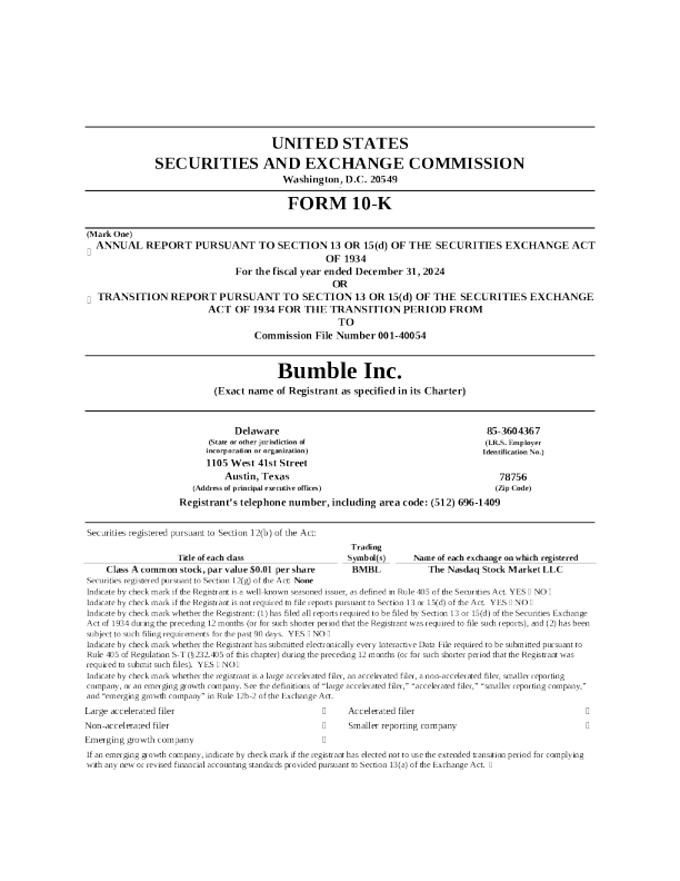 Bumble Inc-A 2024年度报告