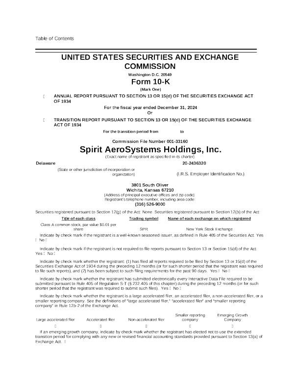 Spirit AeroSystems Holdings Inc-A 2024年度报告
