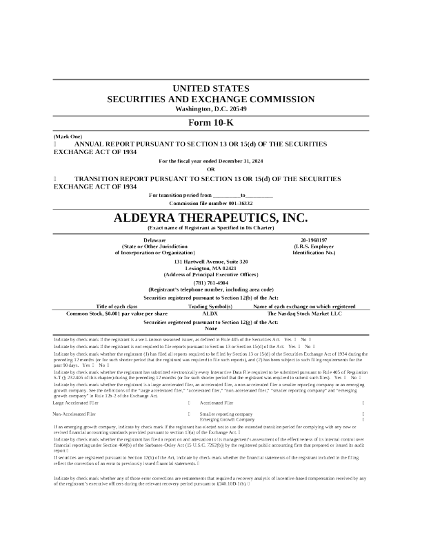 Aldeyra Therapeutics Inc 2024年度报告