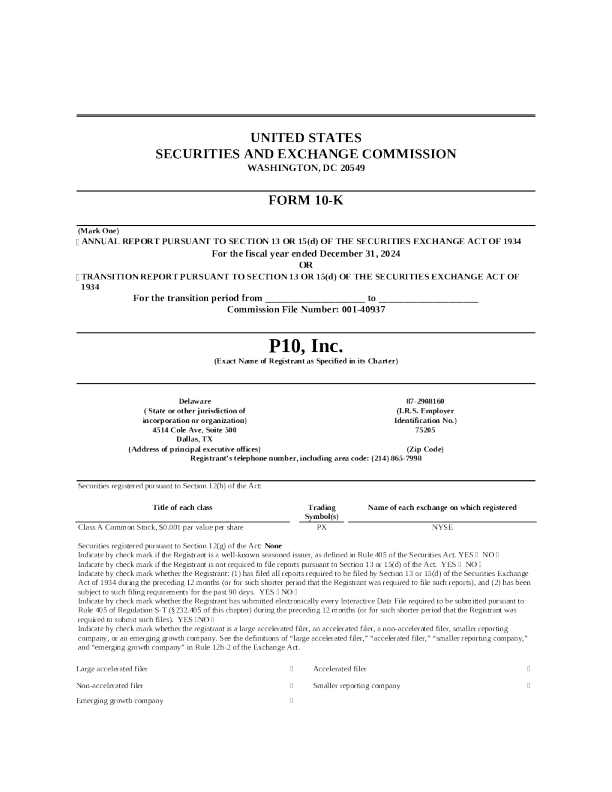 P10 Inc-A 2024年度报告