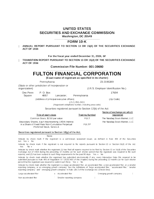 富尔顿金融 2024年度报告