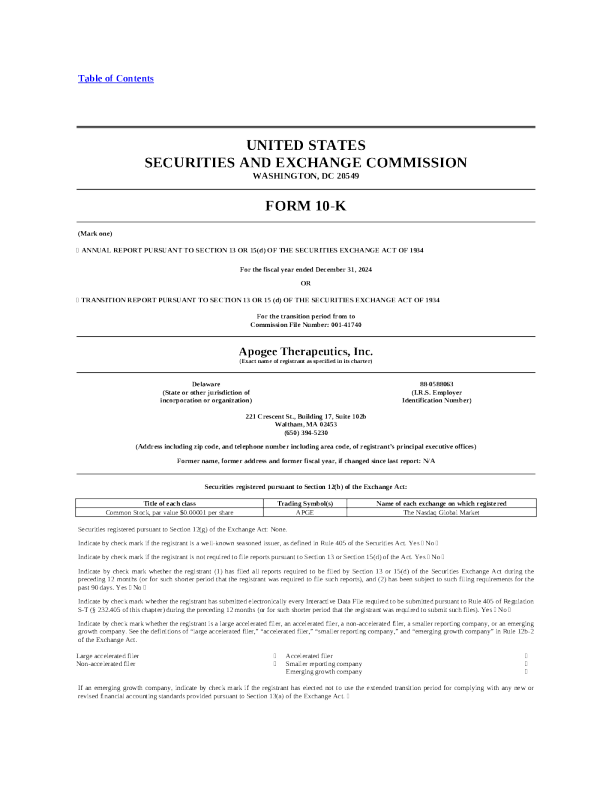 Apogee Therapeutics Inc 2024年度报告