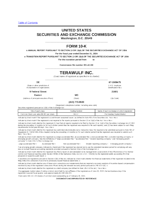 TeraWulf Inc 2024年度报告
