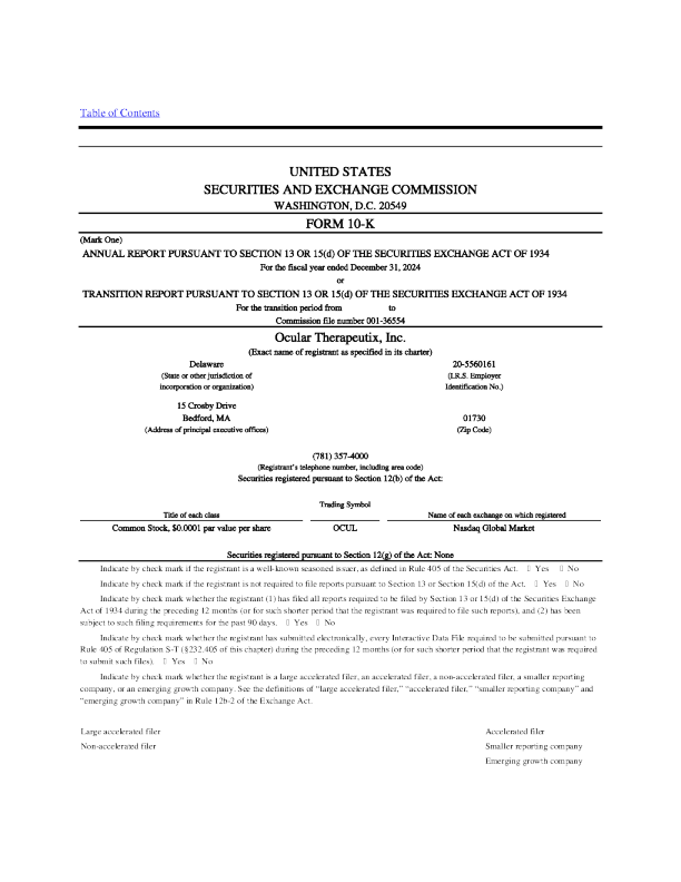 Ocular Therapeutix Inc 2024年度报告